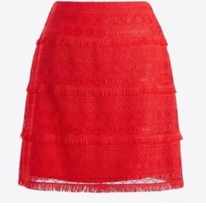 J.Crew Fringe Lace Above Knee Mini Skirt Vibrant Tomato Red Women's Size 10
